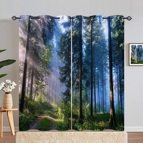 Rideau Occultant Brumeux Forêt Jungle Arbre Tenture Opaque à Oeillets Draperies Intérieurs Rideau Thermique Isolant pour Maison Chambre Salon Fenetre 2 Pièces L 117 x H 214 cm - 117L X 214H cm (2 Pann (1/5)