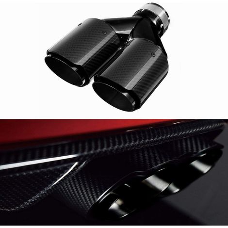 Embout d'Échappement Double de Voiture en Fibre de Carbone Tuyau d'Échappement Noir Extrémité Arrière pour Voiture 63-89mm (1/5)