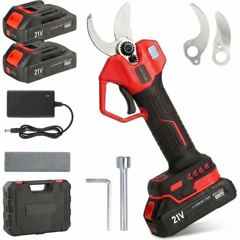 Sécateur Électrique, Sécateur Sans Fil avec 2 Batteries 2,0 Ah, Diamètre de Coupe 32 mm, Moteur Sans Balais, Écran LED avec Compteur de Coupes, pour Arbres Fruitiers, Vignes et Rosiers (1/5)