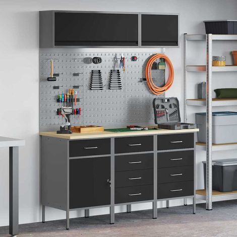 Arbeitsschrankset mit Schubladen mit Speicher 8 pcs Schwarz (1/5)