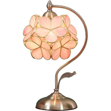 Lampe de table en forme de pétale de fleur en vitrail de style Tiffany avec base en laiton pour décoration intérieure (fleur de cerisier 20,3 cm) (1/5)