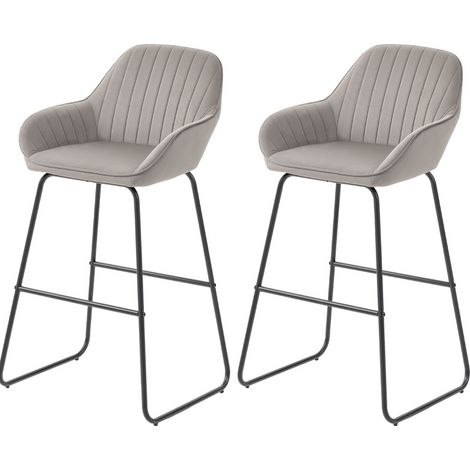 Set mit 2 gepolsterten Barhockern aus grauem Stoff mit Metallbeinen MODENUIT (1/5)