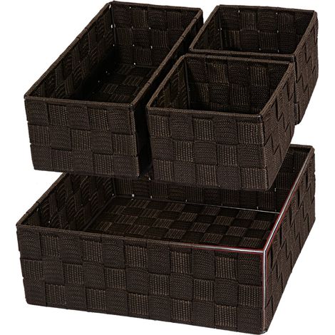 Lot de 4 paniers de rangement tissés pour l'organisation, petits paniers, paniers cubiques pour tiroir, placard, étagère, commode, marron (1/5)