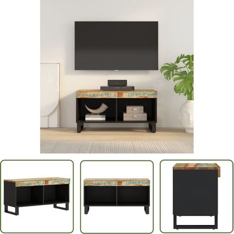 The Living Store Meuble TV 85x33x43,5 cm bois massif de récupération - Meuble Tv Industriel - Meuble Tv Design - Meuble Tv Vintage - Rangement Tv - Support Tv Mural (1/5)