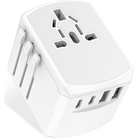 Universal Travel Adapter with Global Multi-Plug - International Travel Charger with 2 USB-C Ports and 2 USB Ports, All-in-One UK to EU, US, UK, A Travel Adapter (1/5)