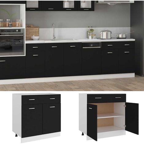 Meuble Bas De Cuisine Armoire à tiroirs - Noir 80 x 46 x 81,5 cm Bois d'ingénierie fr31461 (1/5)
