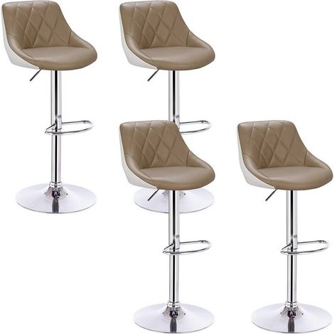 WOLTU 4er Set Barhocker Trensenstuhl Barstuhl Design Hocker 2 farbig mit Rücklehne, Drehbar, verchromter Stahl, Sitzfläche aus Kunstleder, Khaki+weiß (1/5)