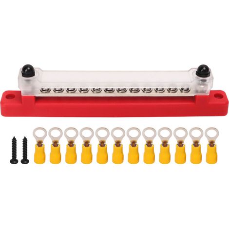 Barre Omnibus à 12 Bornes, Bornier de Distribution d'énergie Durable, Résistant à l'usure, Faible Résistance, Haute conductivité pour les Navires (rouge). (1/5)