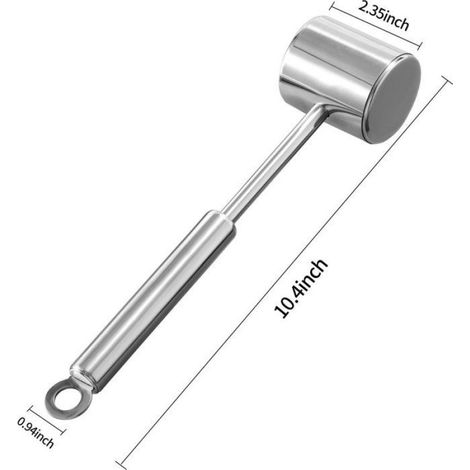 Marteau À Viande Inox Double Face, Attendrisseur Et Aplatisseur, Manche Ergonomique, Avec Trou De Suspension, Argent 26 cm (1/4)