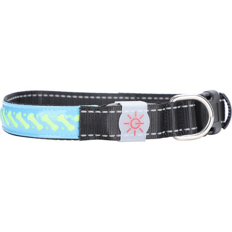 Collier lumineux LED pour animaux de compagnie, réglable et rechargeable, en cuir PU bleu, pour chats et chiens, taille S (1/5)