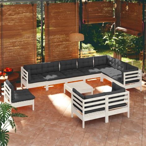 11-tlg. Garten-Lounge-Set mit Kissen Weiß Kiefer Massivholz vidaXL (1/5)