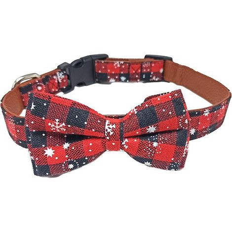Collier de chat pour chien de compagnie Motif de neige de Noël Cravate en nylon réglable Bowknot Bowtie Corde de traction:45-55CM (1/5)
