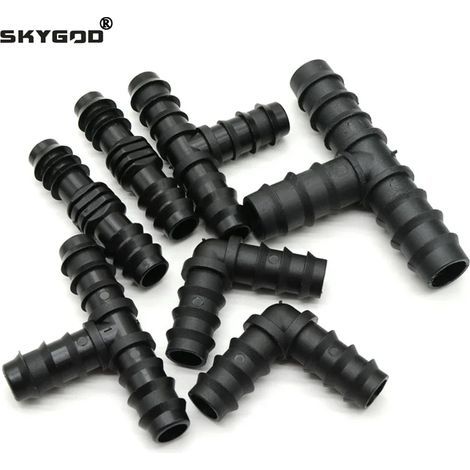 Raccords pour tuyaux d'irrigation PE (20 mm droits, 2 pièces) : Té, coude droit, bouchon, accessoires pour micro-aspersion. (1/4)