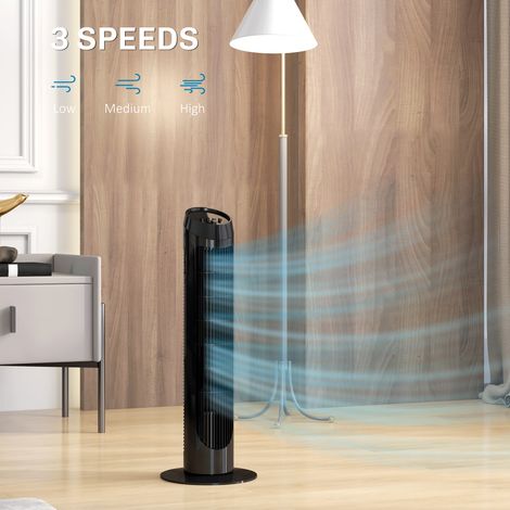 Ventilateur tour avec télécommande : 45W, oscillation 70°, minuterie 12h, 4 modes, 3 niveaux de vitesse silencieux, noir (Ø31,5 x H117 cm) (1/5)