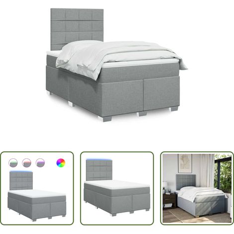 vidaXL LED-Beleuchtung - Boxspringbett mit Matratze Hellgrau 120x200 cm Stoff (1/5)