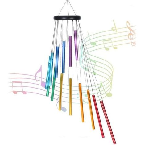 Cloche De Jardin - Carillon Éolien 14 Tubes En Métal Coloré - Suspension Pour Terrasse Extérieure Jardin Patio - 1 Pièce (1/4)