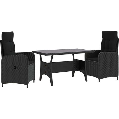 Outdoortisch-Set 3 pcs Schwarz Poly-Rattan vidaXL