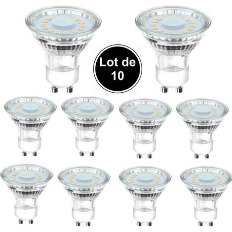 10 ampoules LED GU10 équivalentes à une ampoule halogène de 50 W, 4 W, éclairage blanc lumière du jour 6500 K, faisceau coudé à 120°. (1/4)