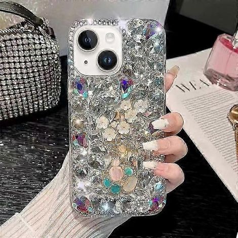 PC-Handyhülle mit handgefertigten Strasssteinen, Pflaumenblütenmuster, Hartschalenkoffer für Smartphones, dünner und eleganter Schutz, handgefertigt, universell kompatibles Modell, zartes Blumendesign (1/4)