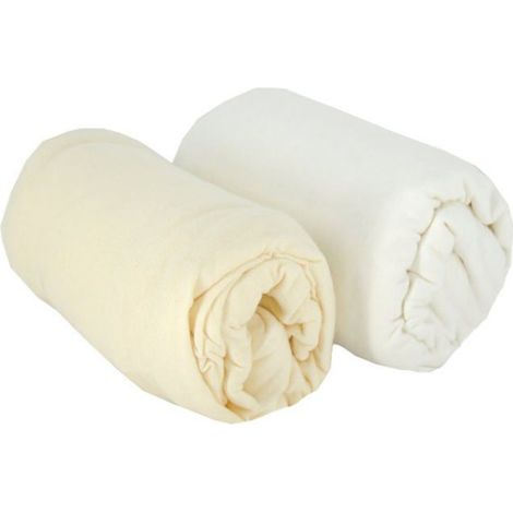 Drap Housse Bebe - 60 x 120 cm - Jersey Cardé 130 g/m² - 100 % Coton - Blanc et Ecru - Lot de 2 (1/4)