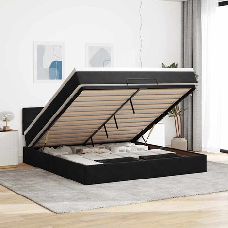 Ottoman-Bett mit Matratze & LEDs Schwarz 180x200 cm Samt