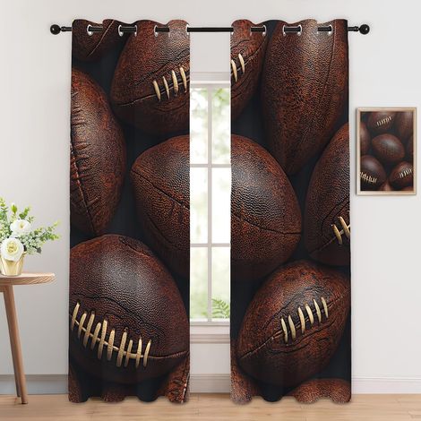 Rideau Occultant Rugby - Décoration Rugby, Rideau Thermique Motif Garçon Football Américain Sport, Lot de 2 Rideaux Opaque à Oeillets pour Fenetre Chambre Salon, 140x160 cm (LxH) - 2x L 140 X H 160 cm (1/5)