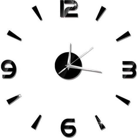 (noir, rouge, argent, or)Autocollant d 'horloge murale - FAFEICY - 60x60 cm - Miroir acrylique - Design contemporain - Noir (1/3)