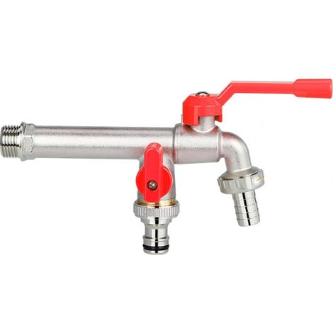 Robinet extérieur en laiton avec poignée allongée, embout nickelé 1/2 x 3/4 x 3/4 pouce pour l'arrosage du jardin et la lessive (1/3)