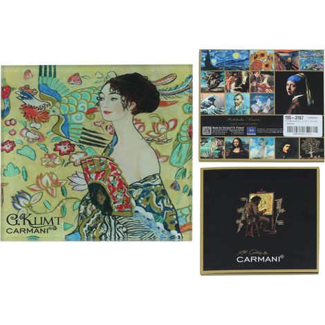 Carmani, sottobicchiere in vetro, circa 11,5x11,5 cm - Gustav Klimt/Donna con ventaglio (1/3)