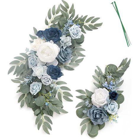 Arche de fleurs artificielles Swag, 2 pièces, signe de bienvenue pour mariage, décoration florale, arrière-plan de réception bleu (1/5)
