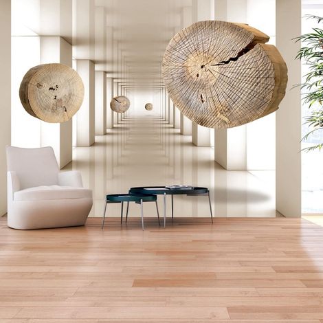 Papier peint adhésif Cercles de bois volants - 147 x 105 cm