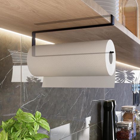 Support Essuie-Tout Sans Perage - Acier Inoxydable Noir - Pour Plan De Travail Jusqu'à 26mm - Système Insertion - 1 Pièce (1/5)
