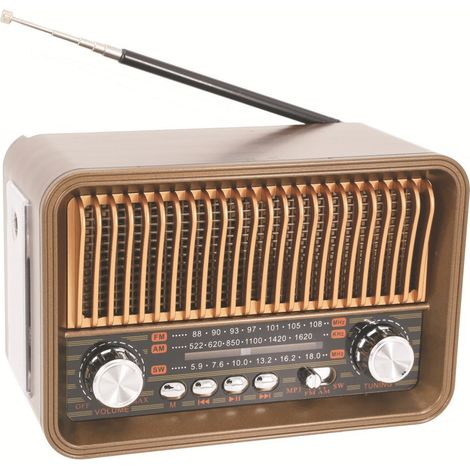Radio AM - Horloge Numérique avec Affichage LCD - Fonction Bluetooth - Minuterie Veille - Finition Bois Rétro - 40 Stations Préréglées - Sans Fonction Réveil