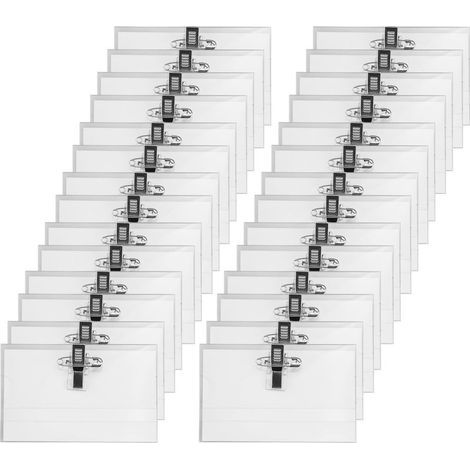 Lot de 100 badges nominatifs, 90 x 56 mm, en plastique tanspaent, pou vêtements, clip, cates de visite, pote-nom, avec clip pou bueau, école, voyage (1/5)