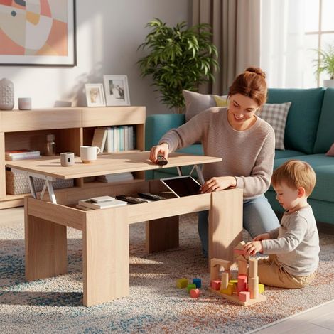 Tavolino da Caffè Con Piano Rialzabile Con Vano Contenitore Alzabile Tavolo da Salotto Moderno Salvaspazio Ideale per Mangiare Lavorare e Organizzare il Soggiorno 100 x 50 x 42 cm Bianco - Colore: Bia (1/5)