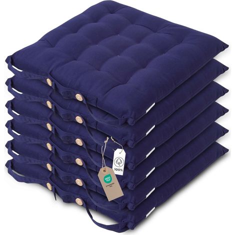 Galette de Chaise 40x40 cm, Lot de 6, Coussin de Chaise en Coton, Coloris Bleu Marine (1/5)