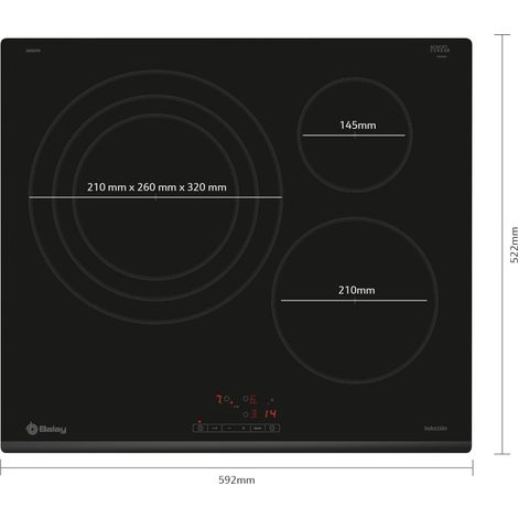 Placa de Inducción 60cm 3 Zonas Fuego 32cm BALAY 3EB967FR Negr (1/5)