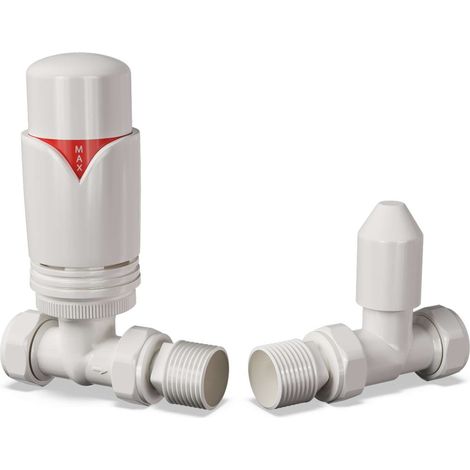 Derry Bold - White Thermostatic Radiator Valve & Lockshield Straight 15mm