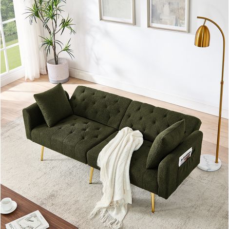 Sofá de 2 plazas 177 x 78 x 74 cm, respaldo 3 posiciones, 2 cojines, verde HAVRYA (1/5)