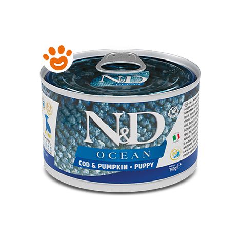 Farmina Dog N&D Ocean Puppy Mini Merluzzo e Zucca  - Farmina Dog N&D Ocean Puppy Mini Merluzzo e Zucca - Lattina Da 140 Gr