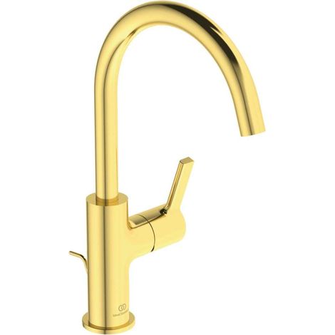 Miscelatore lavabo JOY sporgenza 169 mm oro spazzolato con bocca alta, con piletta IDEAL STANDARD (1/3)