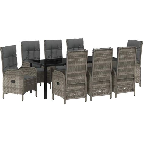 Maison Exclusive - Set da Pranzo per Giardino con cuscino 9 pcs Grigio polyrattan