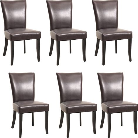 6er-Set Esszimmerstuhl Chesterfield Edinburgh, Stuhl Küchenstuhl, Nieten MVG-zertifiziert Kunstleder, braun, helle Beine