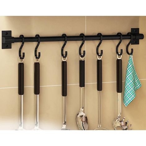 Crochets de porte adhésifs, crochet mural solide sans trace, fixation forte, crochet pour manteau, patère pour porte, idéal pour suspendre en cuisine et salle de bain, noir, lot de 7 crochets. (1/4)