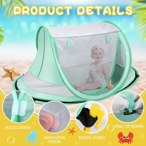 Tenda da spiaggia per neonati, grande tenda da spiaggia pop-up, tenda da viaggio portatile per neonati con zanzariera, tenda da gioco interna per neonati, tenda parasole con U (1/5)