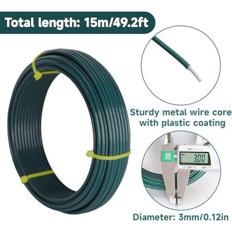 Fil de ligature gainé vert de 3 mm x 15 m pour plantes grimpantes, idéal pour les palissages à faible stress. (1/4)