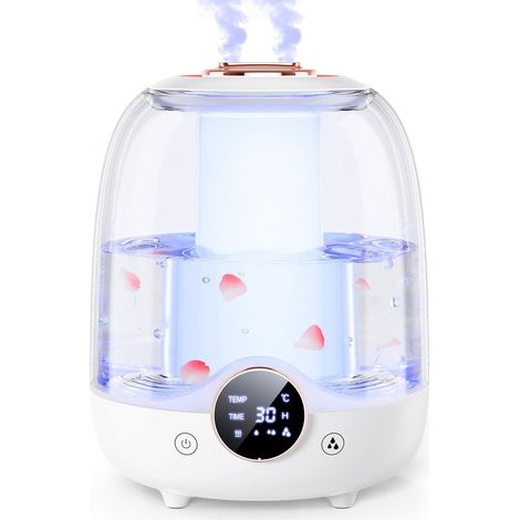 Humidificateurs d'ambiance, réservoir de 3 L, doubles buses, lumières LED, minuterie intelligente (2/4/8 heures), arrêt automatique, parfait pour les chambres de bébé et les grandes pièces (blanc) (1/4)