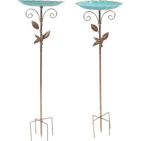 Mangeoire pour bain d'oiseaux avec piquet, hauteur réglable, Vintage, en métal, résistant au froid, sur pied, pour décoration de jardin et de terrasse. (1/5)