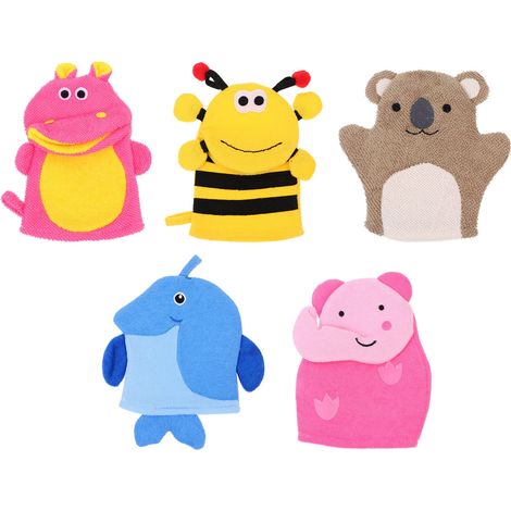 Gant de toilette bébé éponge animale pour nouveau-né, lot de gants lavables doux, accessoire de bain pour enfant, lavette corps moussante, hygiène et nettoyage délicat de la peau. (1/5)
