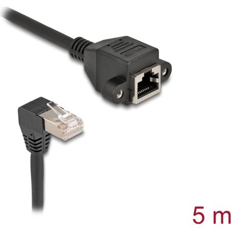 Delock Cable de extensiÃ³n de red S/FTP RJ45 macho acodado 90Â° a RJ45 hembra integrado Cat.6A 5 m negro